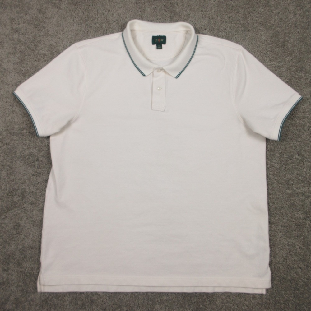 J Crew Polo Shirt Mens 2XL White Solid Pique Golf Tennis Knit Oarsman Tag